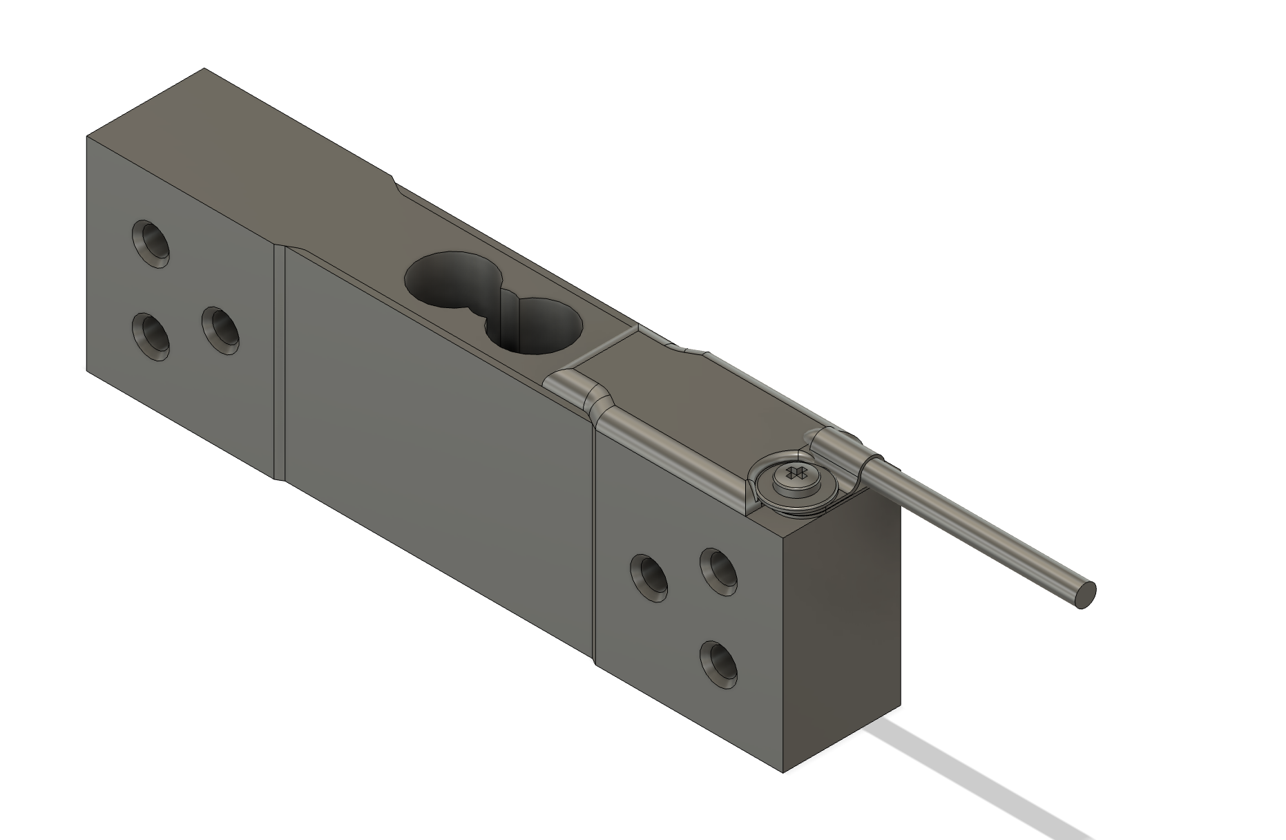 CAD model of the 3D-printed grip strength base and load cell mounting region