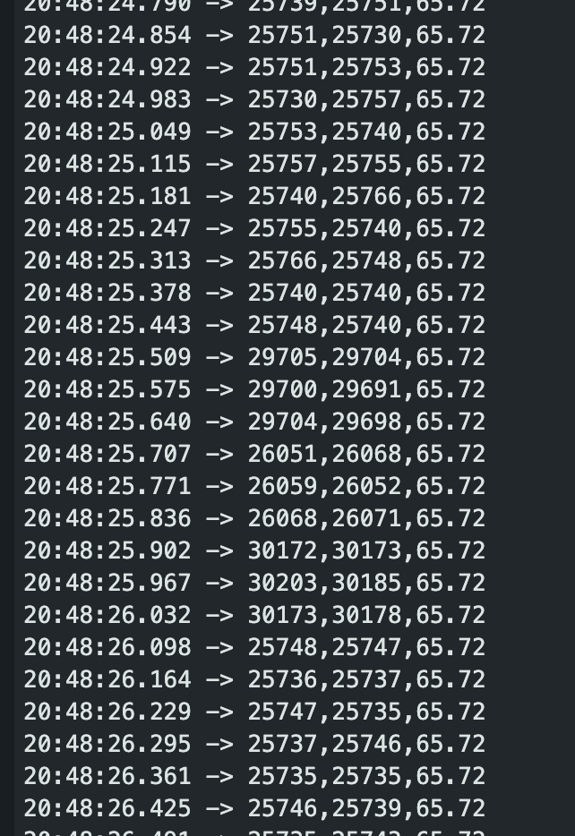 Pulse oximeter readings showing IR, RED, and BPM values
