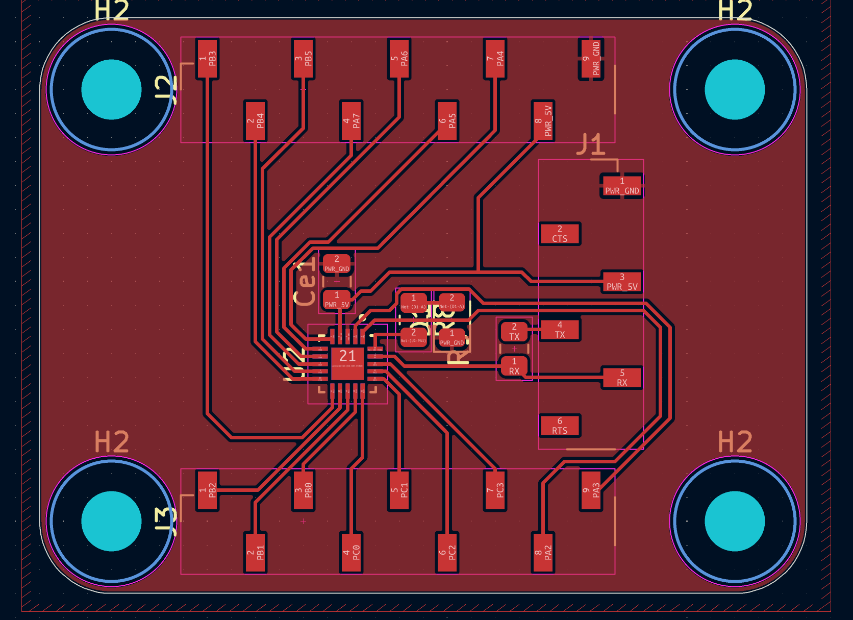 Final ATtiny1626 development board design with connectors and mounting holes