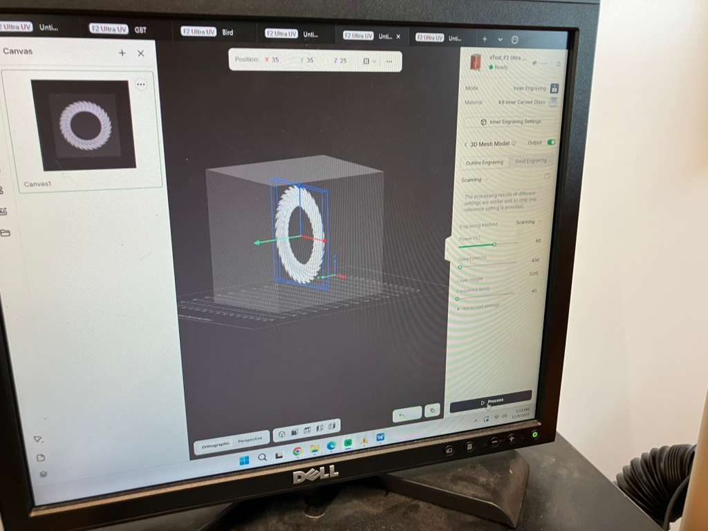 Configured design with engraving parameters