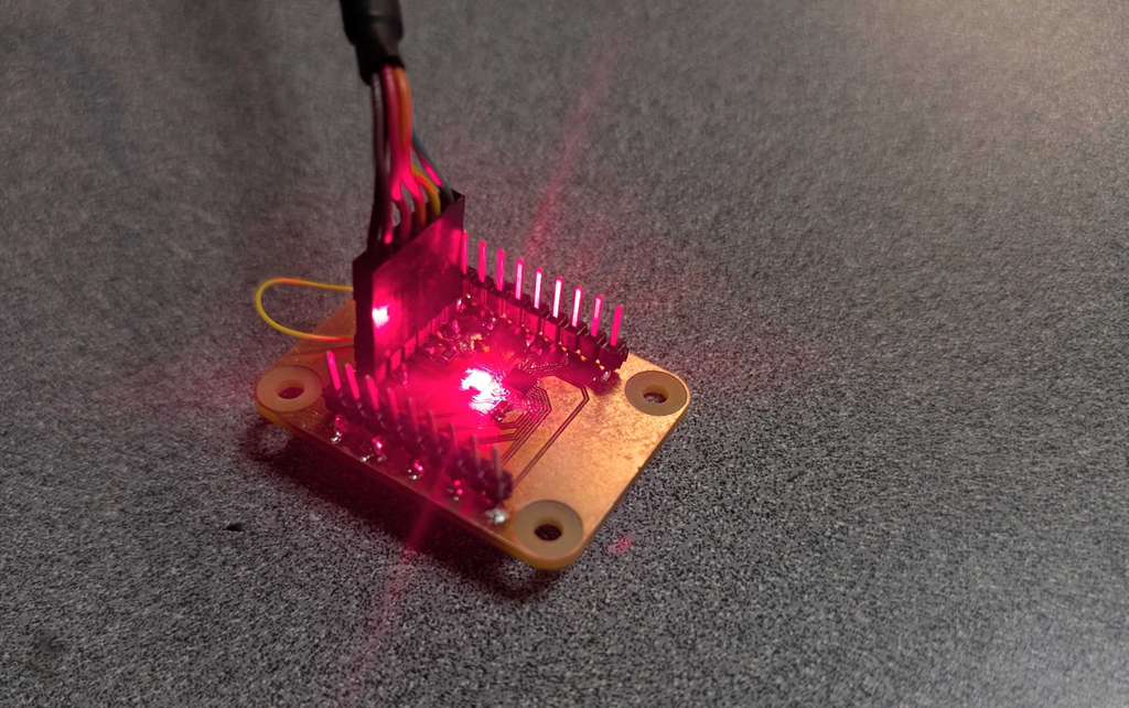Blinking LED demonstration on completed PCB