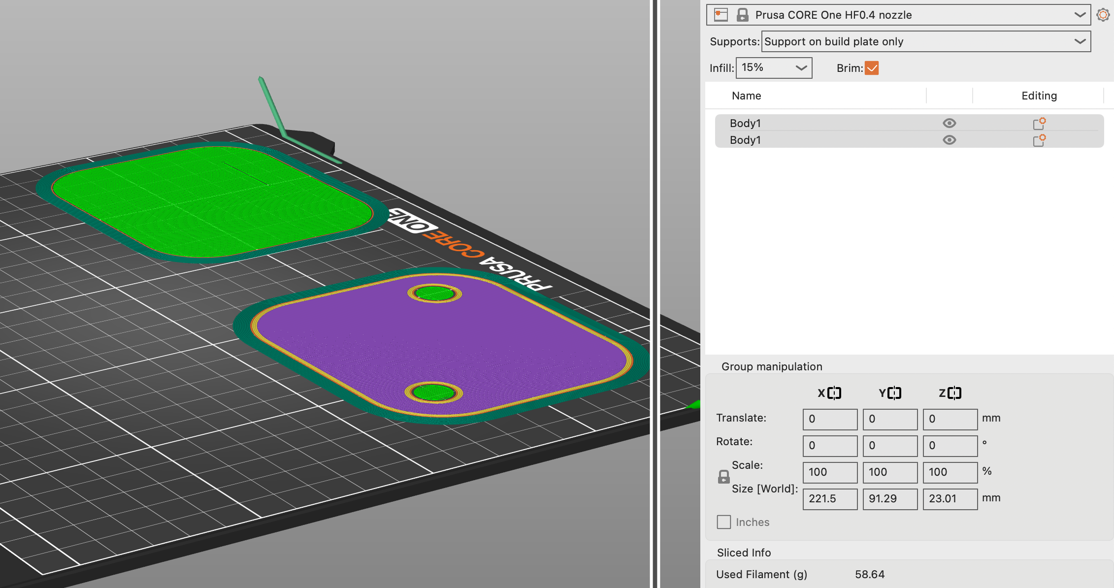 Brim addition to dock component for improved bed adhesion