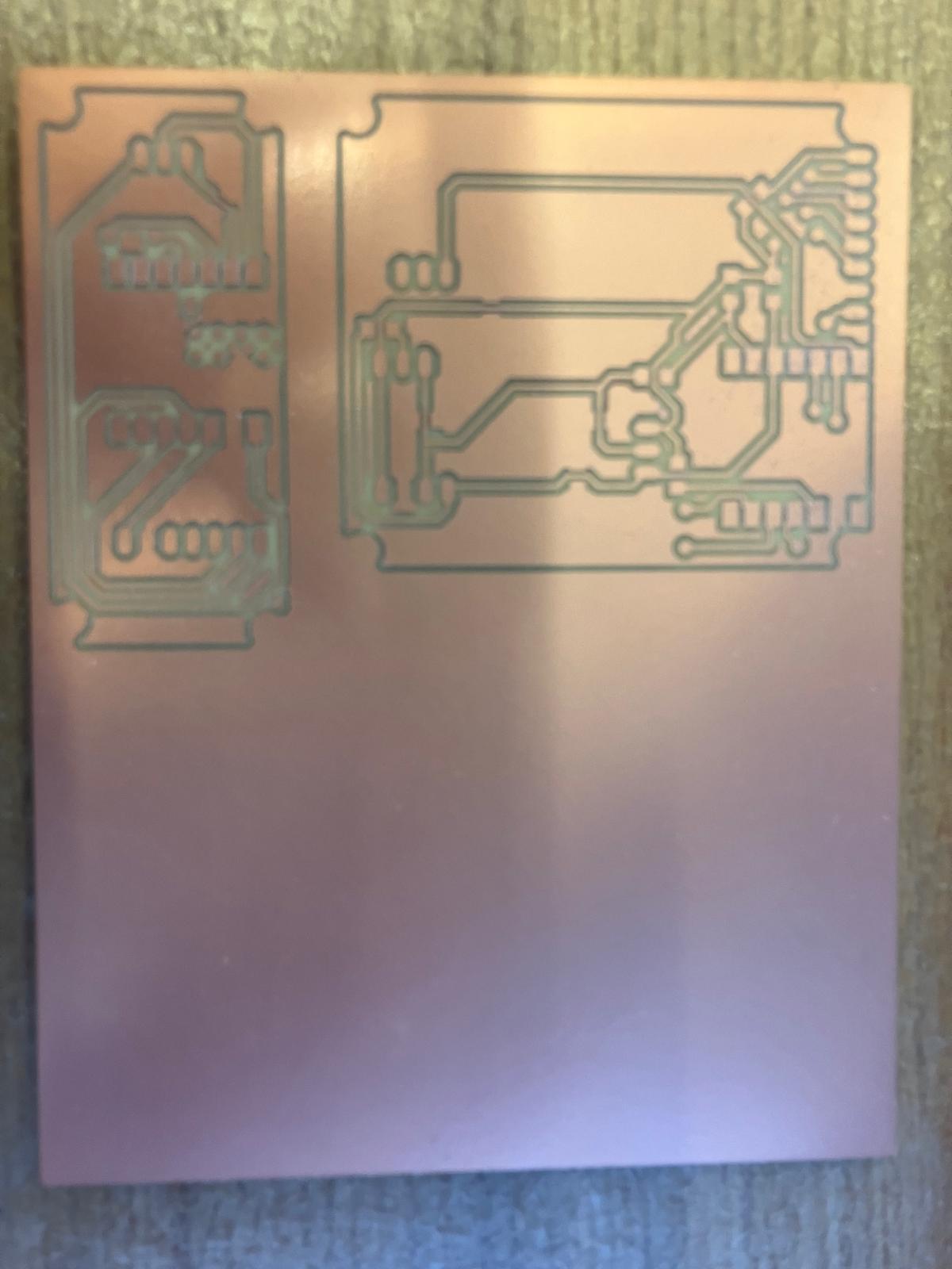 First side of milled board showing traces