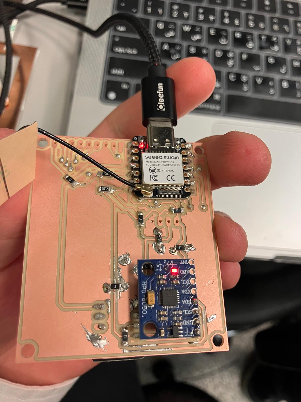 Photo of the aging clock board showing accelerometer working