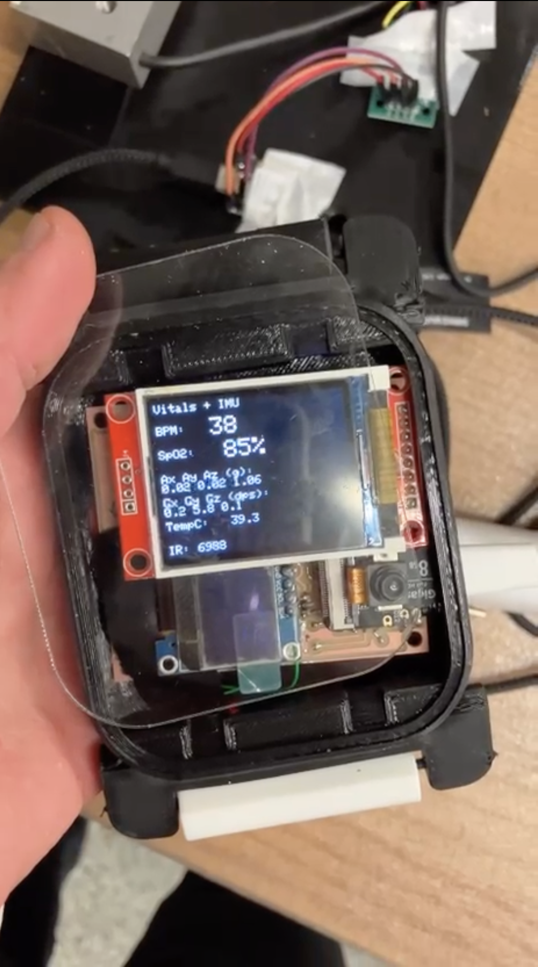 Full sensor stack integration with pulse oximeter, accelerometer, OLED, and TFT