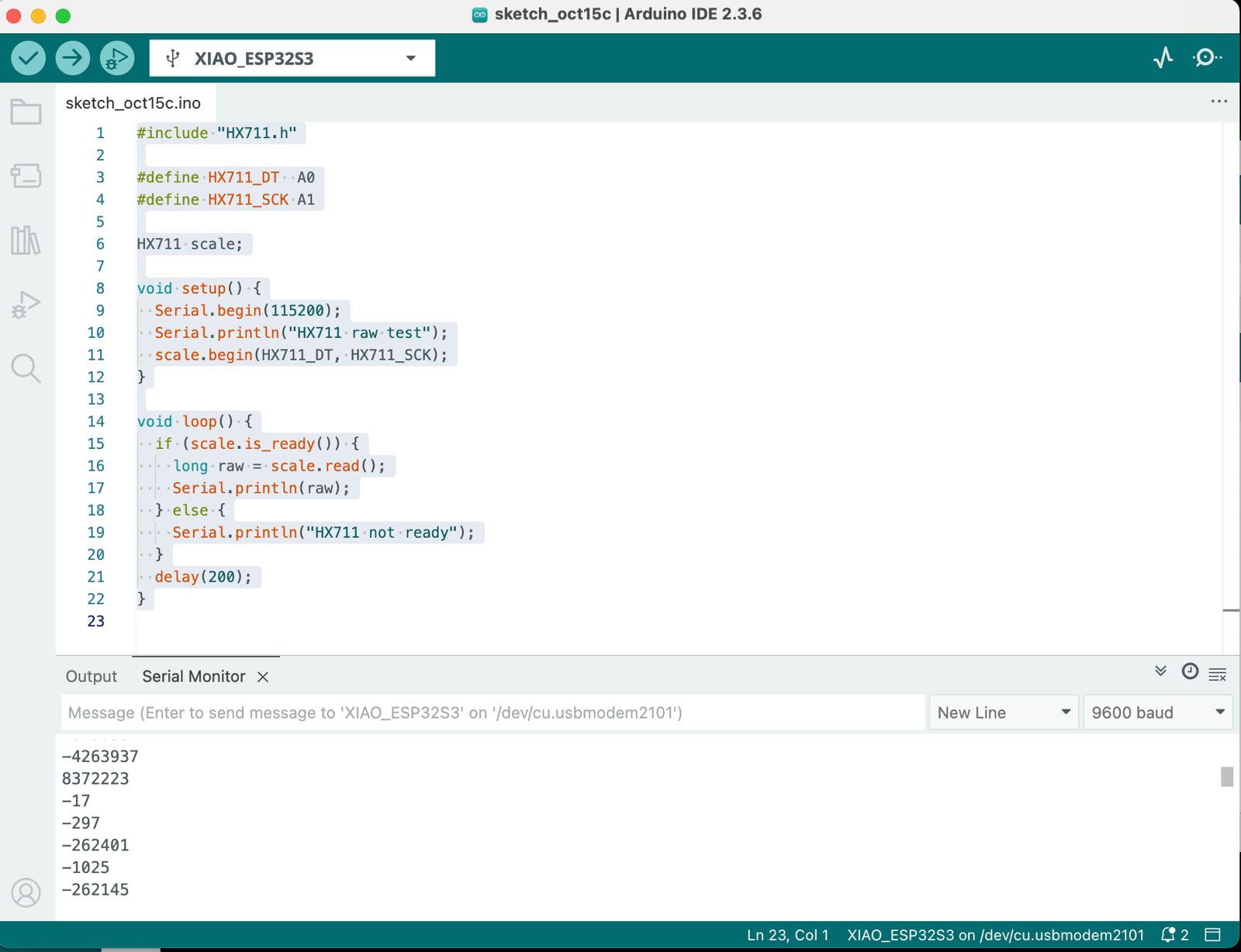 Load Cell Serial Monitor Output 2