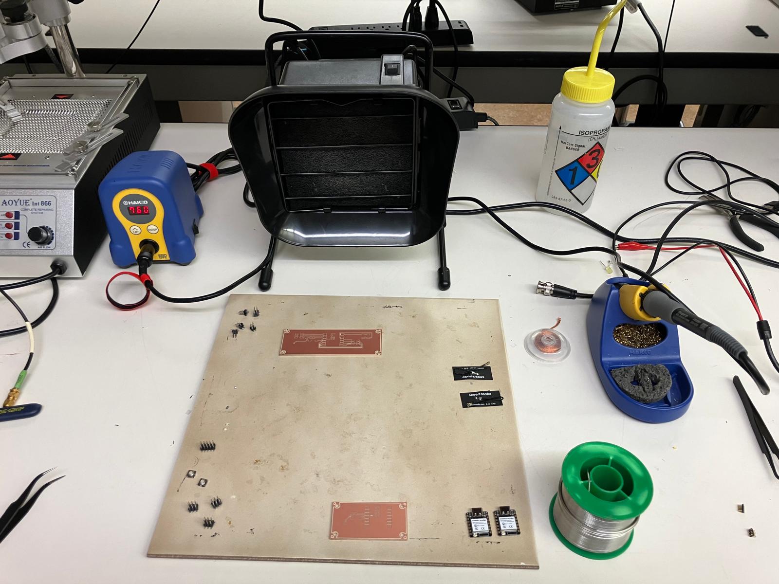 Soldering Setup with Components and Tools