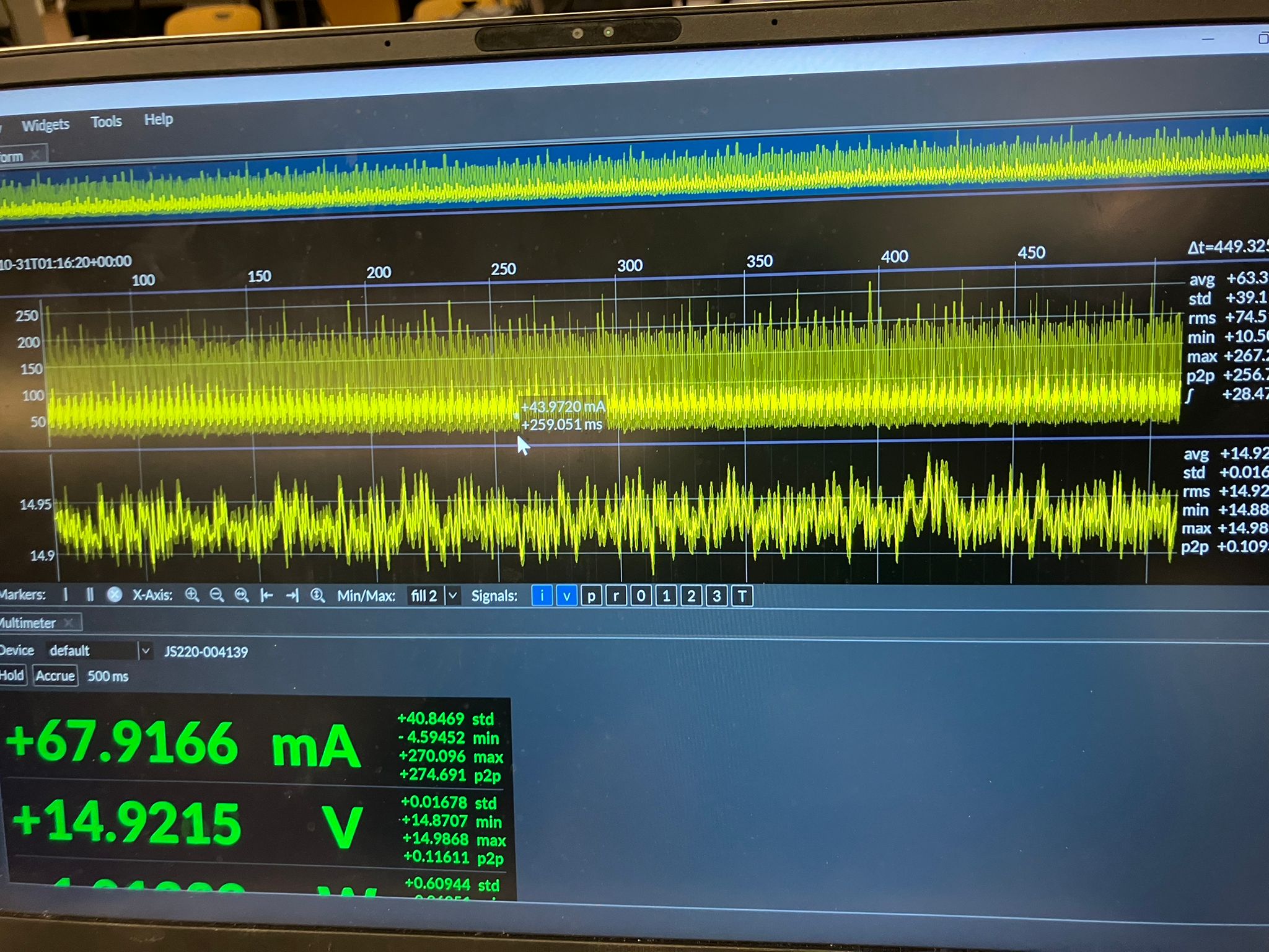 Zoomed-out power measurement view