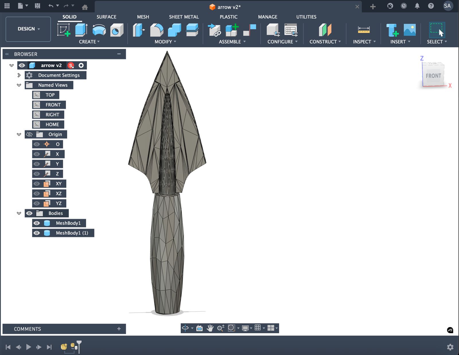 Rendered view of the final arrow mold layout