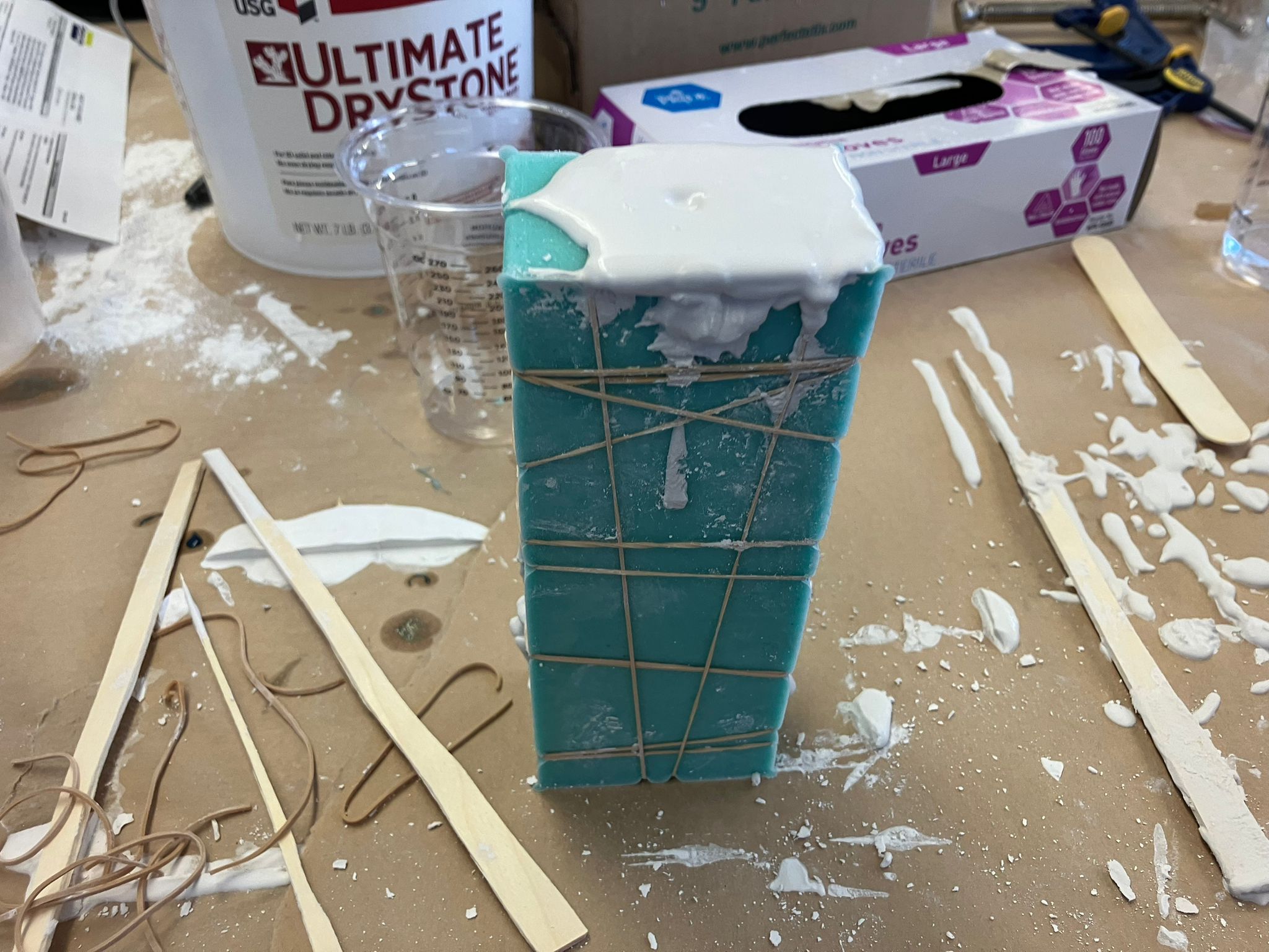 Arrow mold filled with Drystone mix