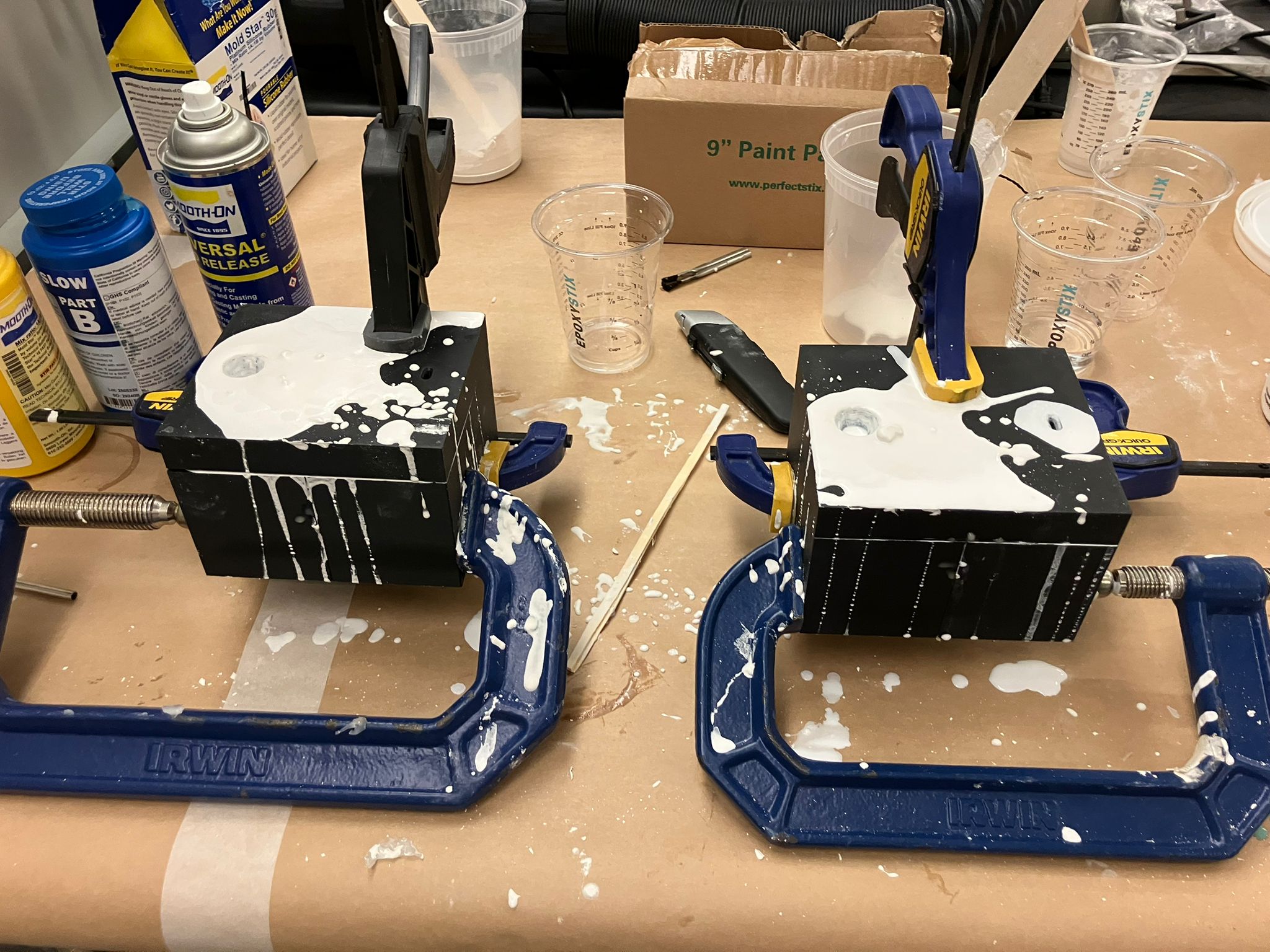 Paired dome molds filled to the sprue after Drystone casting