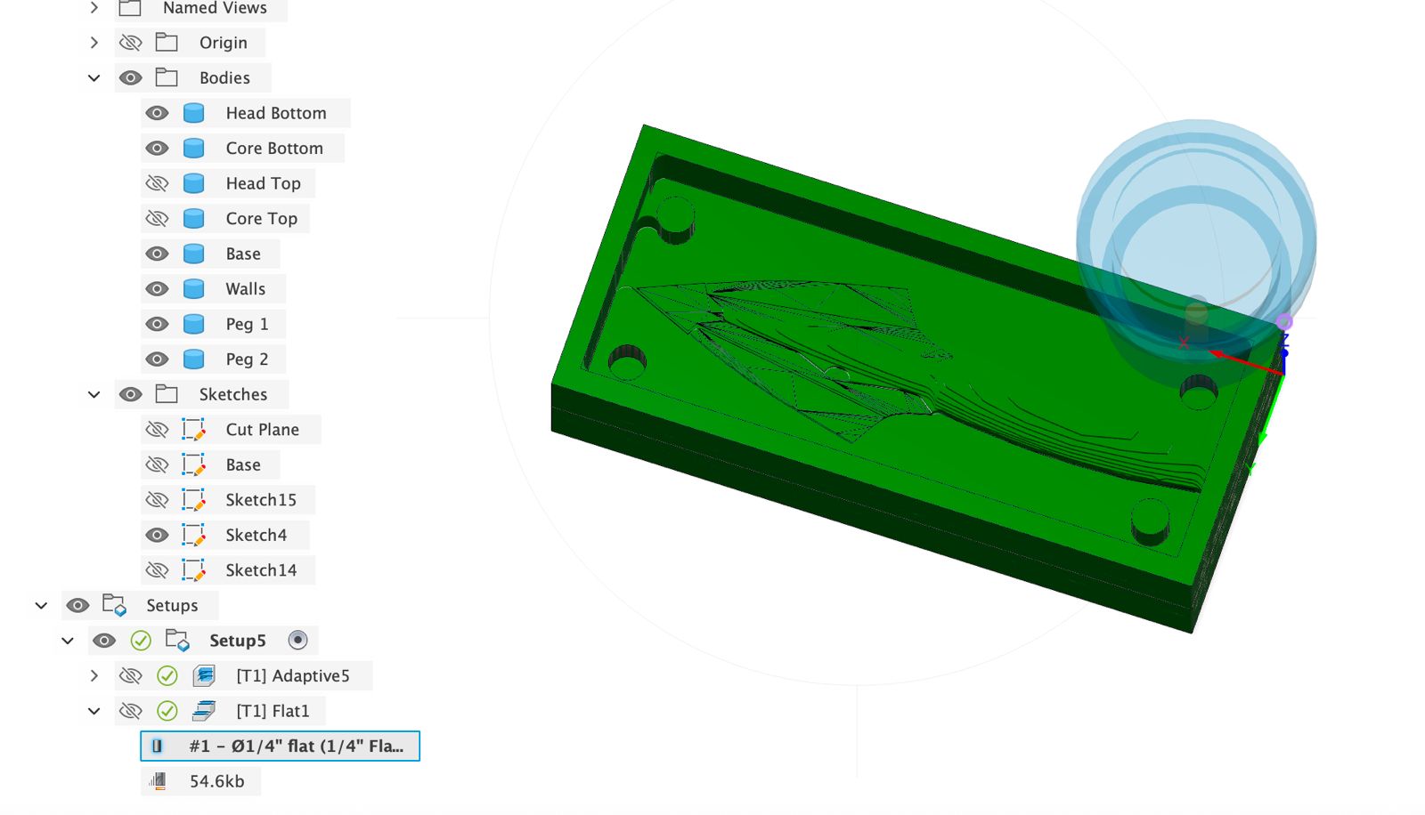 Simulation result of first flat finishing toolpath