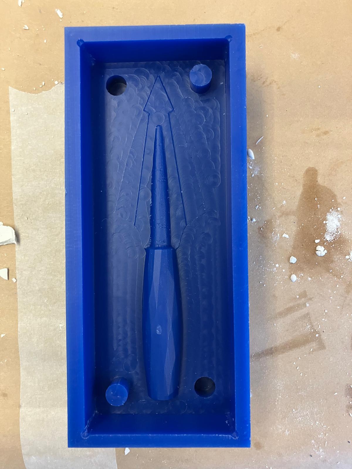 Cleaned wax mold prepared for casting