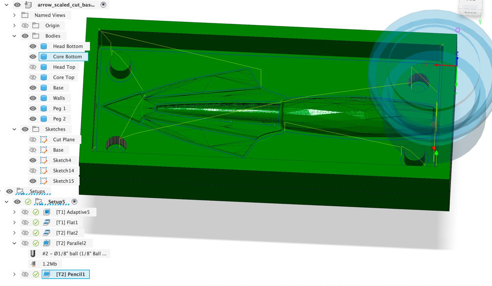 Pencil finishing toolpath for tight radii