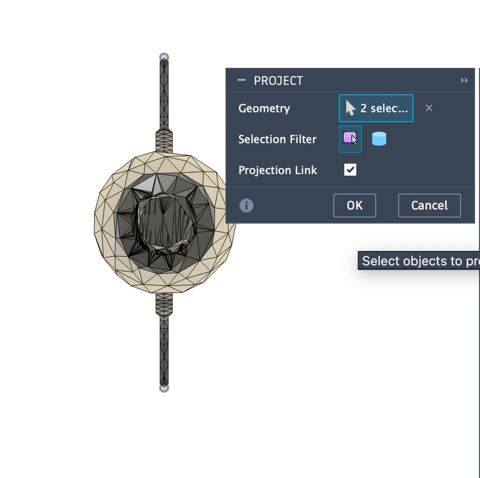 Projection plane cut highlighting the split line