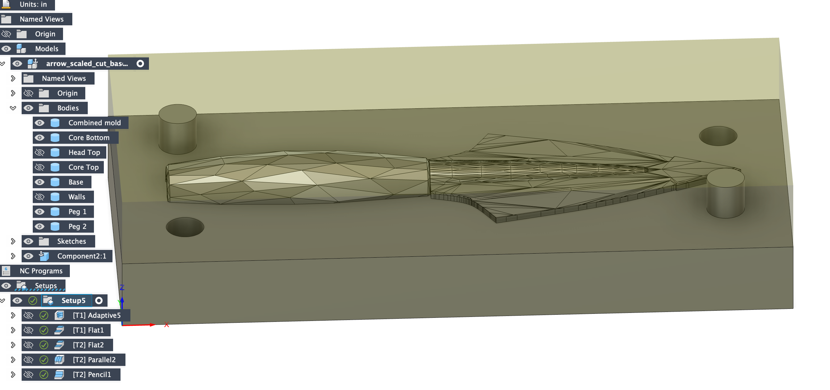 CAM view of thickened arrow design