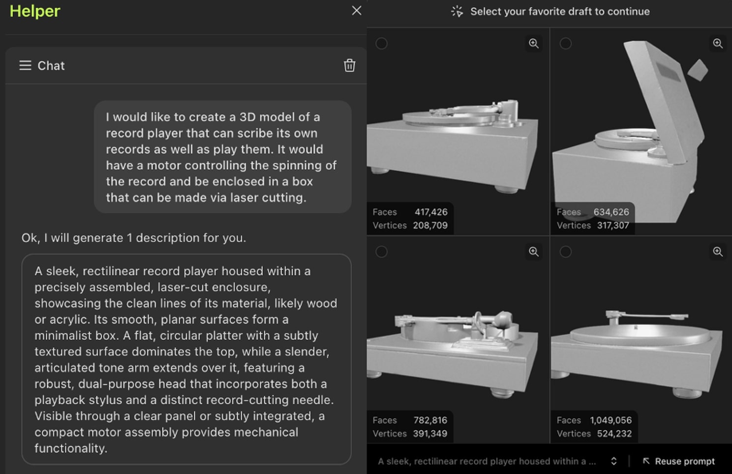 Prompt and Output in MeshyAI