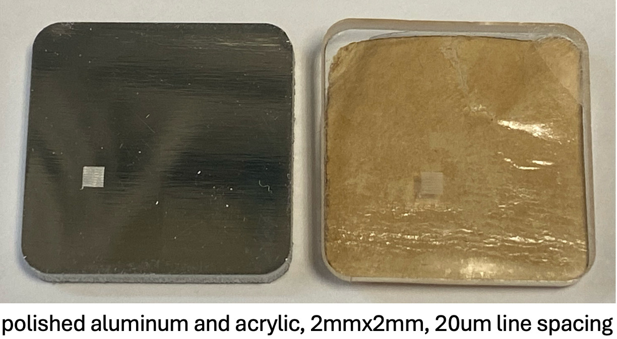 Scribed Samples (Polished Aluminum and Acrylic)
