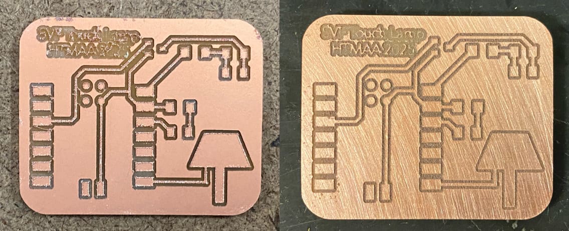 Before and After Sandpapering the Board