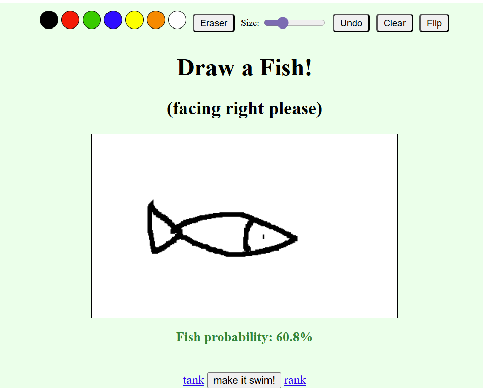 Draw-a-fish website interface