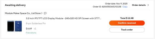 Order confirmation screenshot 2
