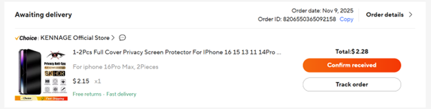 Order confirmation screenshot 6