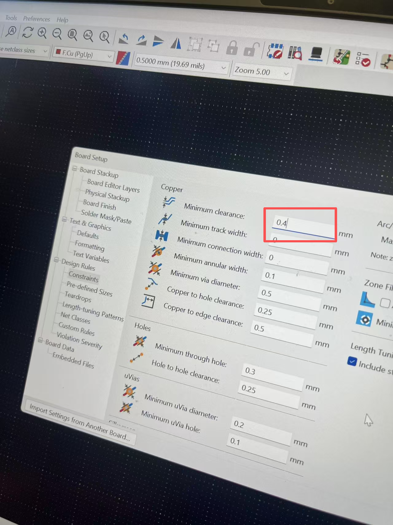 Computer settings screenshot