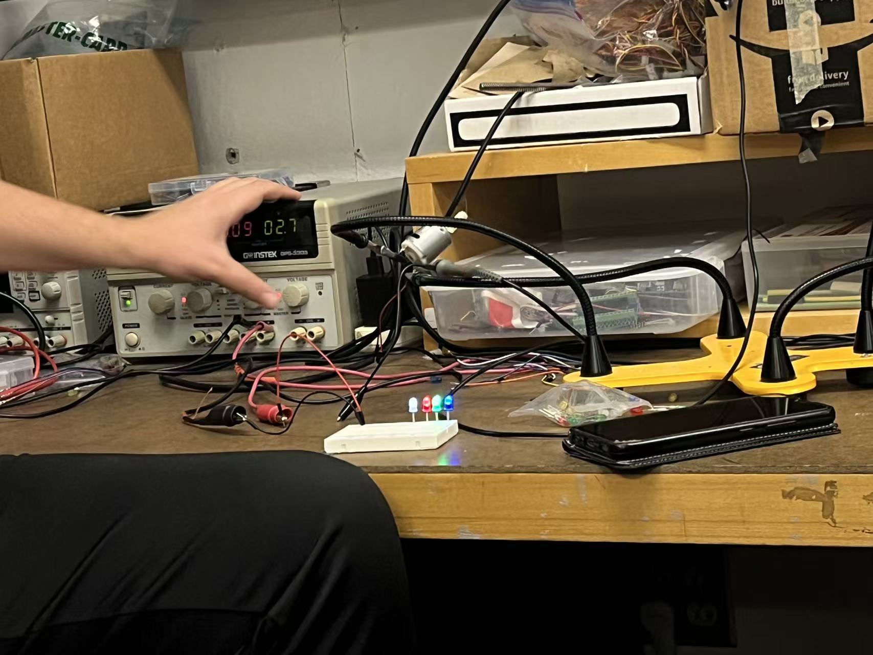 Close-up of probes and DUT