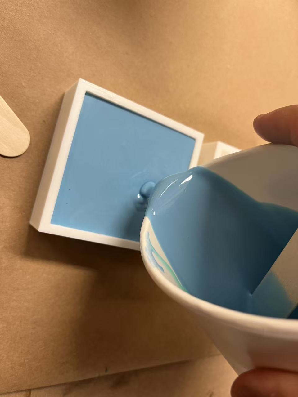 Pouring silicone over the master