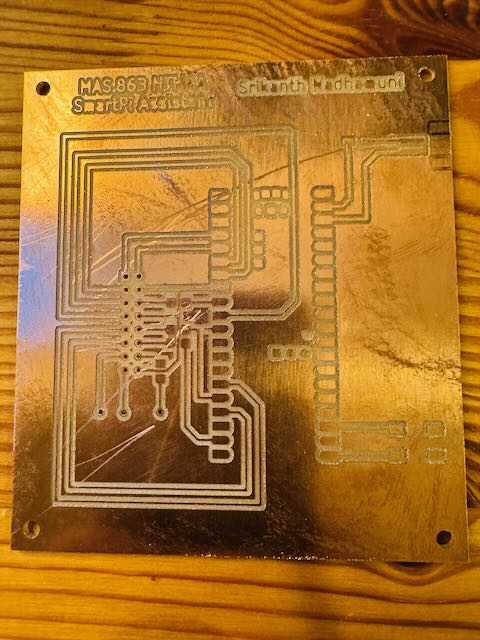 Completed PCB board with all traces and text