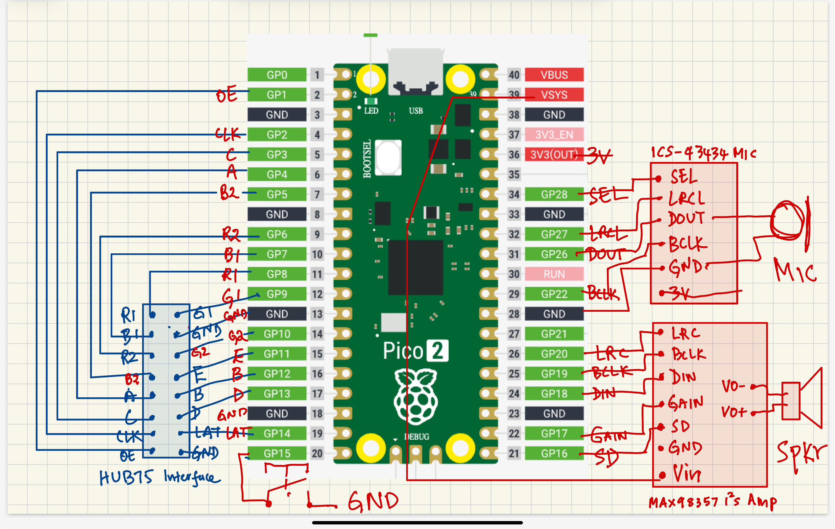 Hand-drawn PCB V3 trace route redesign
