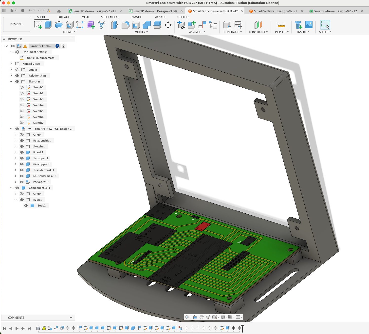 SmartPi Enclosure with PCB in Fusion 360