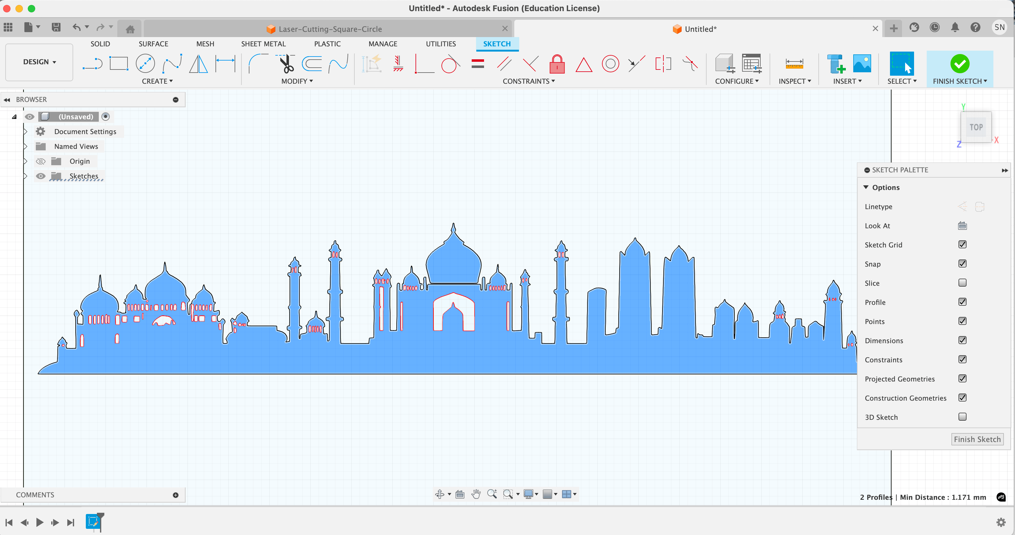 Fusion sketch of Delhi skyline silhouette