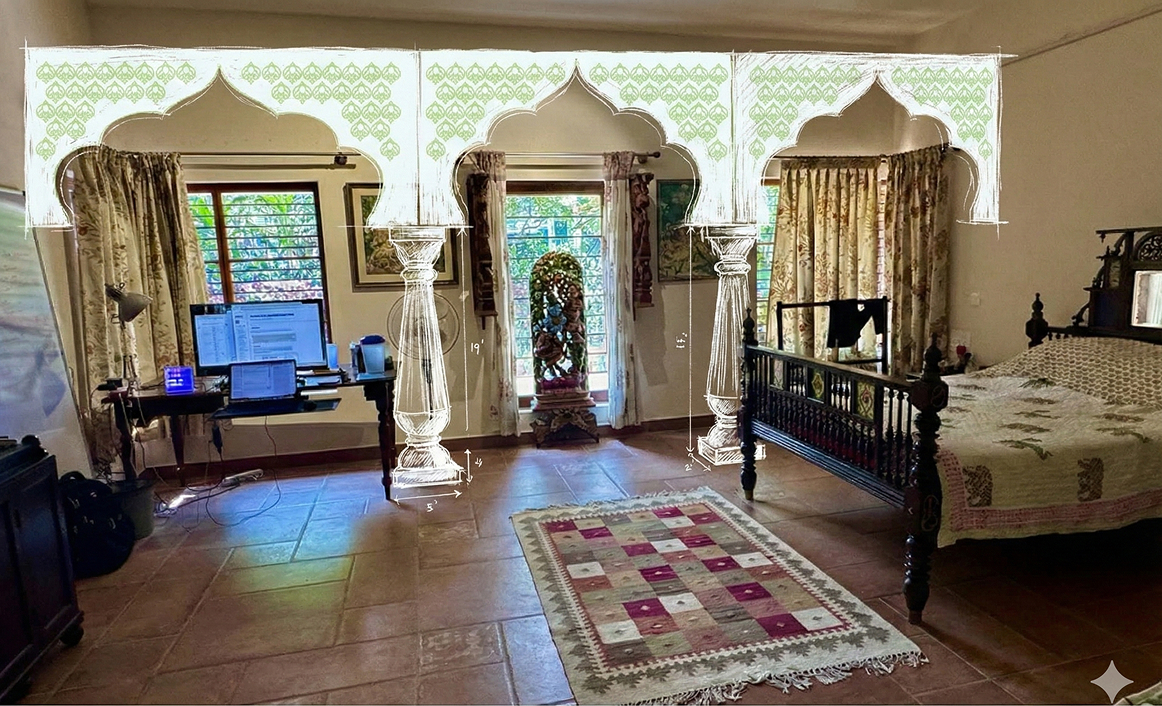 Bedroom showing design and location of arches for CNC project