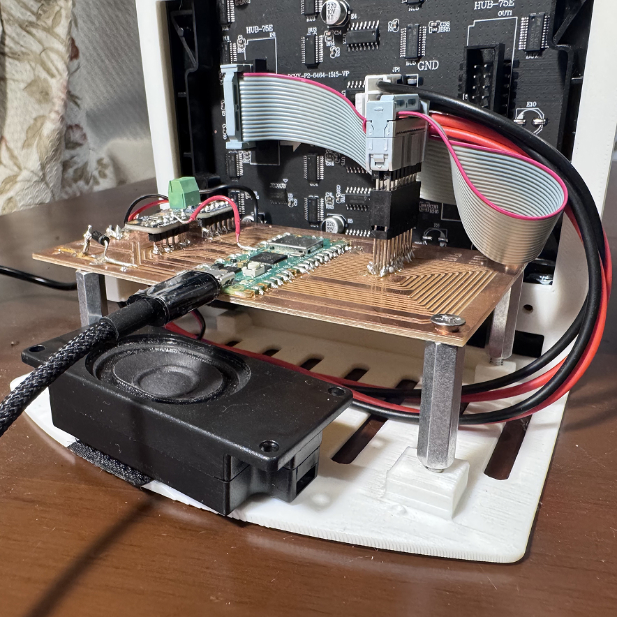 SmartPi assembly showing PCB and LED display mounted with standoffs