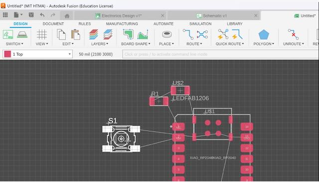 PCB layout view in Fusion