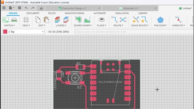Final PCB layout with USB connector positioned
