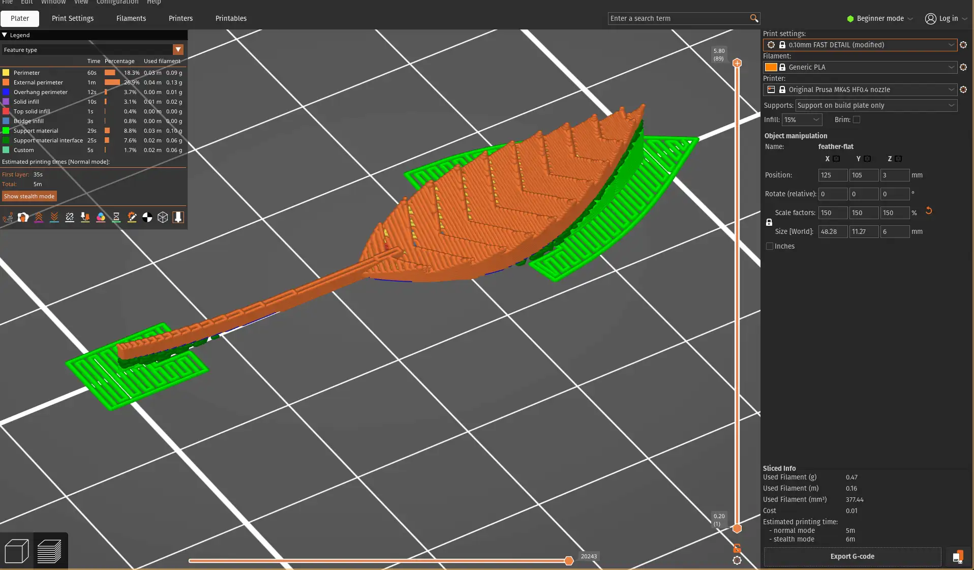 Feather on flat
