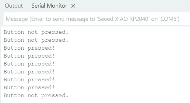 Serial monitor showing button state