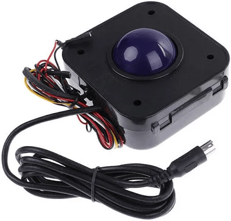 Product image of a generic arcade-style 45mm PS/2 trackball, that I ordered from eBay.
