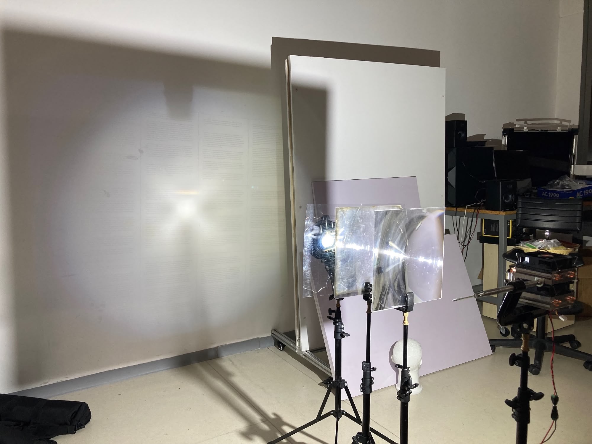 Yufeng's prototype for custom-made film projection setup, projecting 'As We May Think' in 2021.