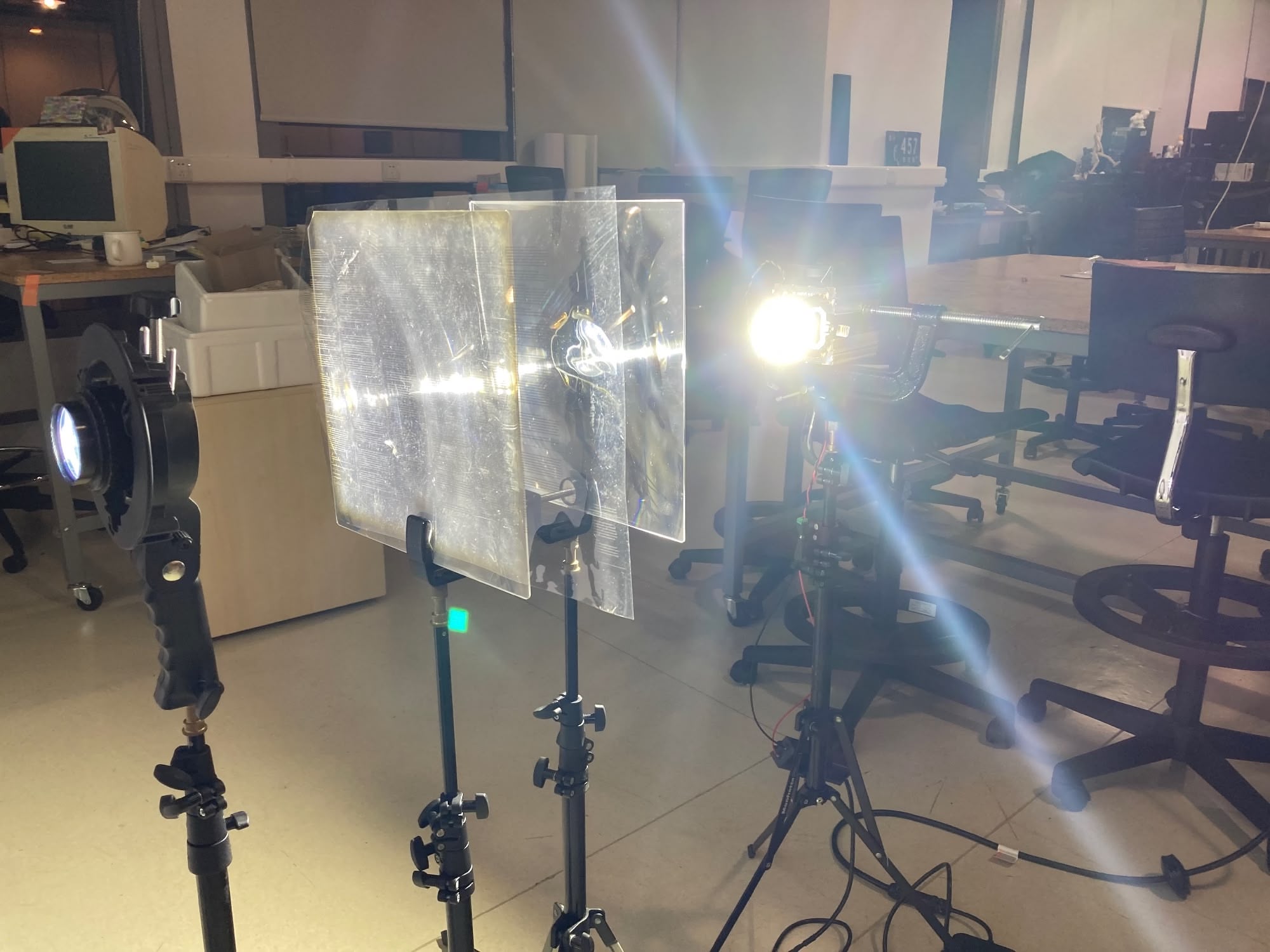 Yufeng's prototype for custom-made film projection setup in 2021.