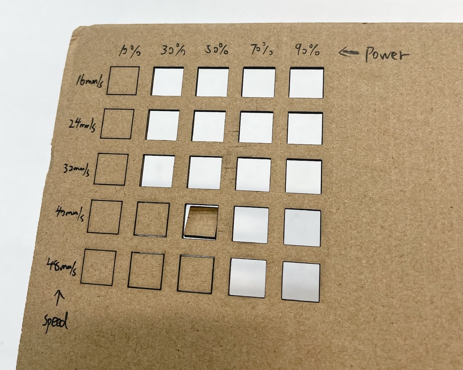 xTool laser cutter power and speed characterization