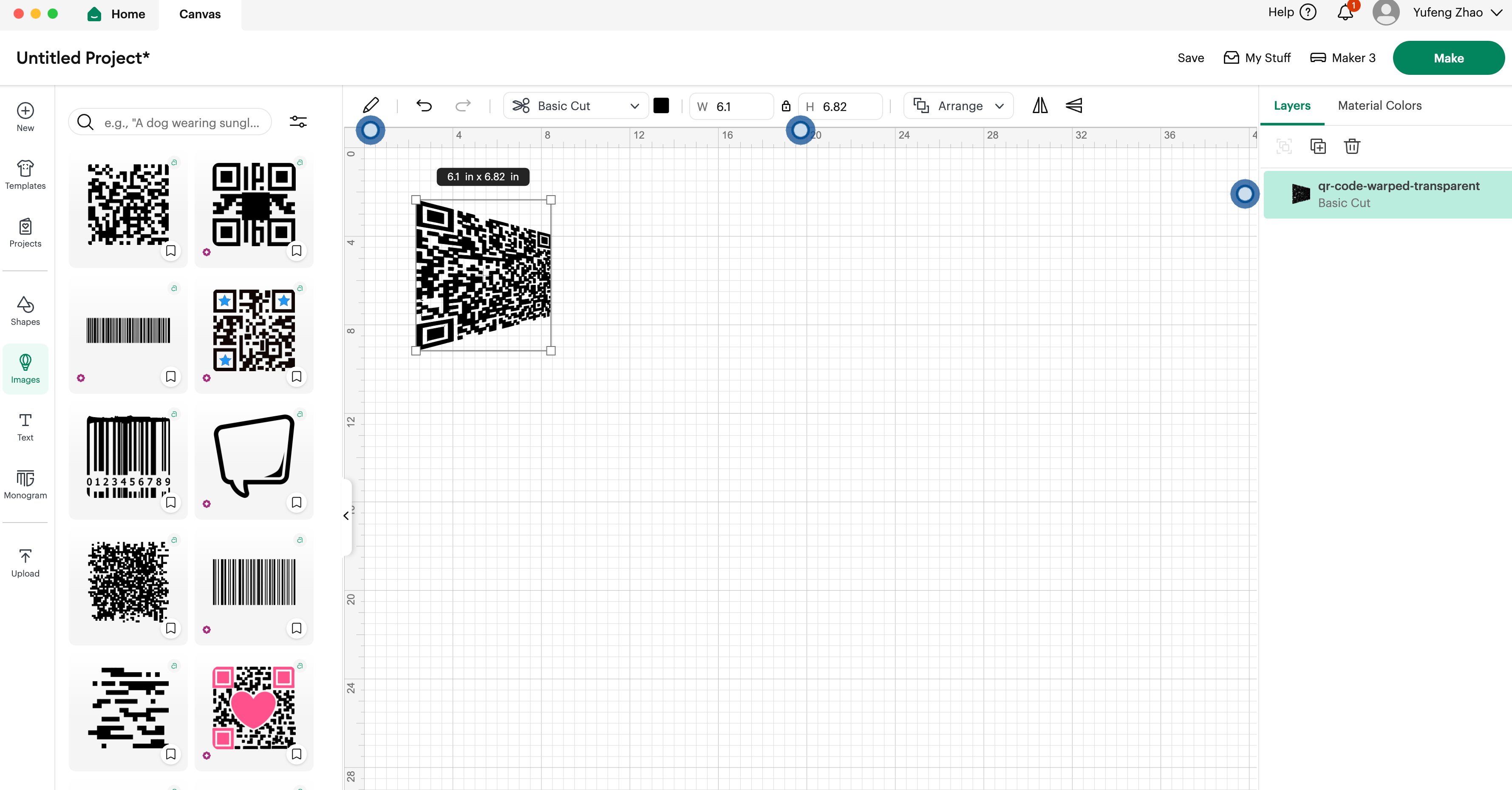 QR code in Cricut Design Studio
