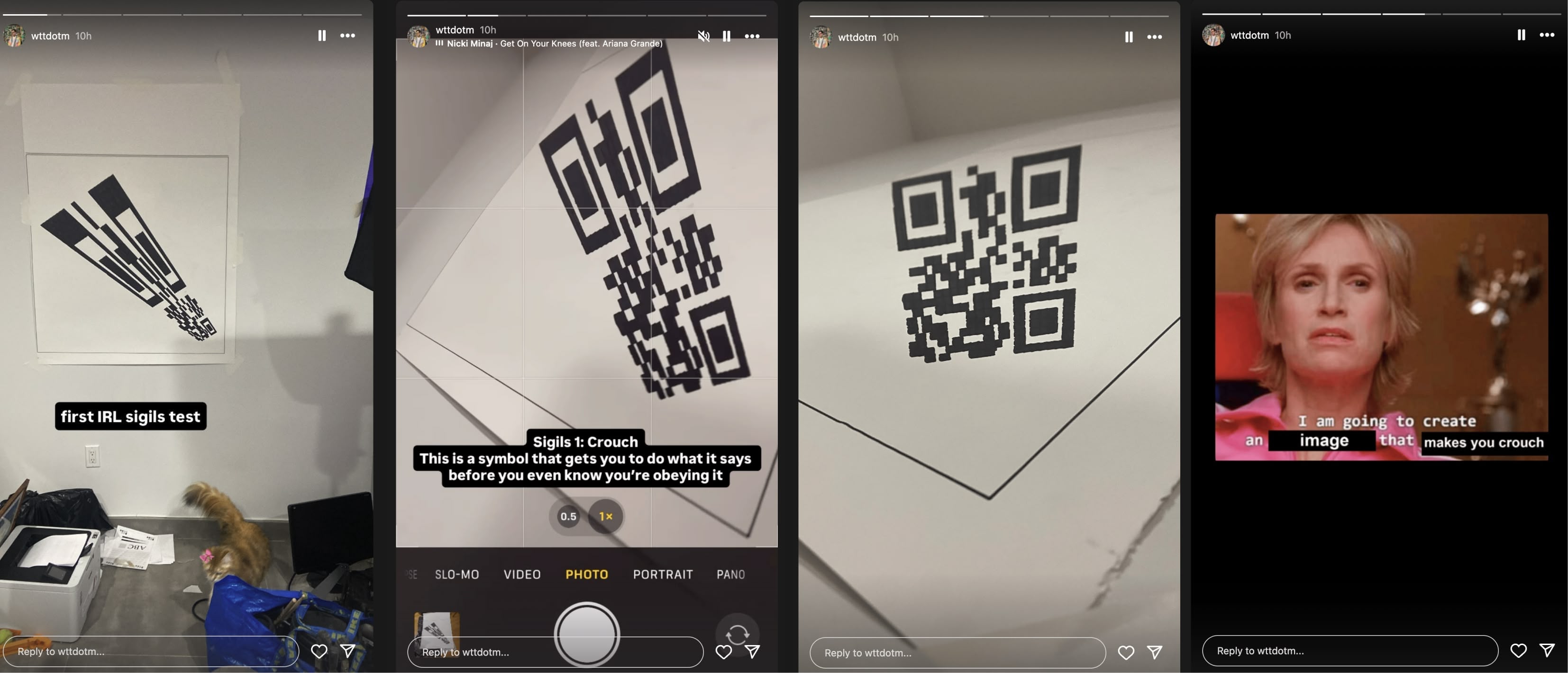 WTTDOTM's Instagram stories about the warped QR code art piece