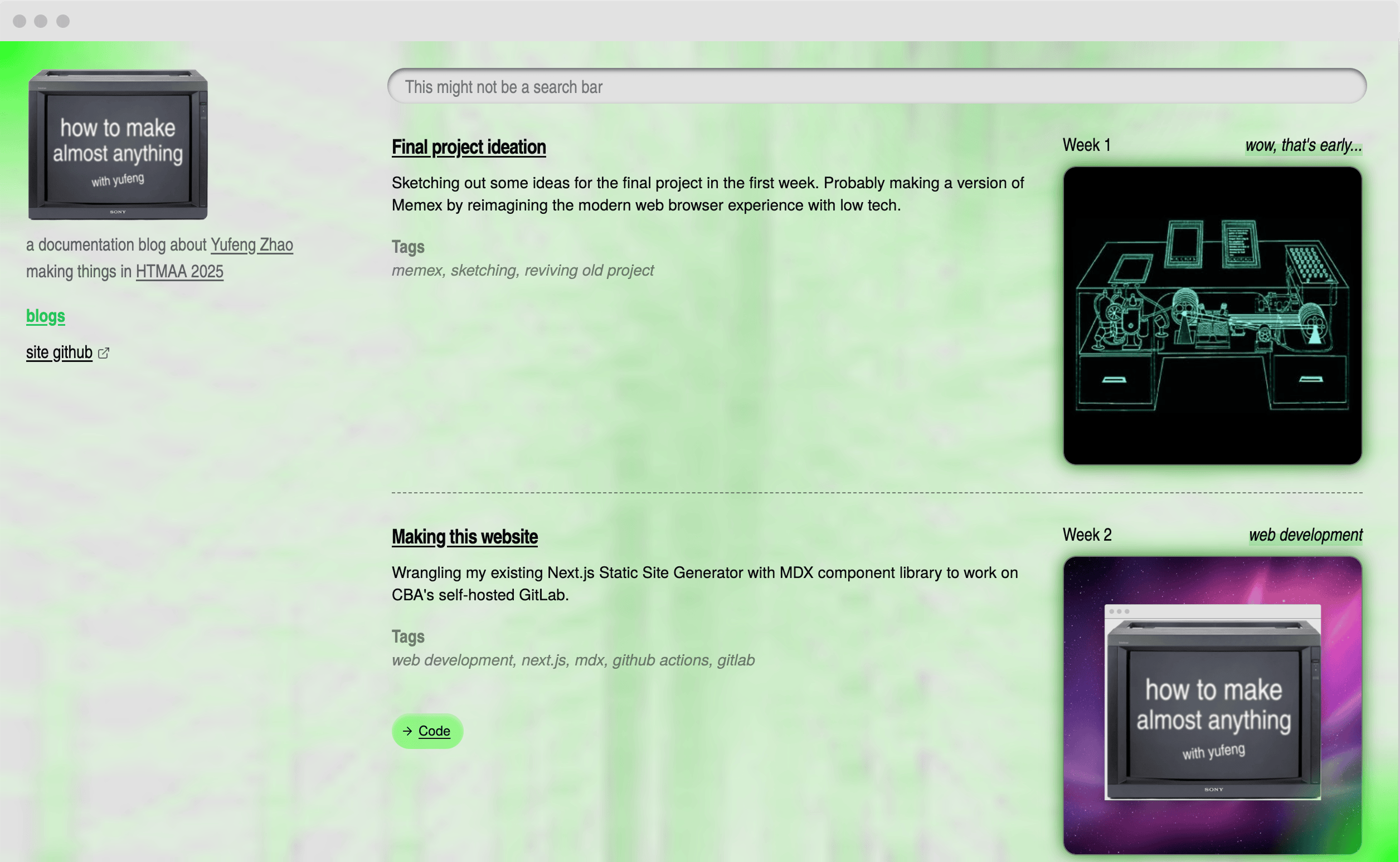 How to Make Almost Anything with Yufeng Zhao website looks quite similar to my personal website :)