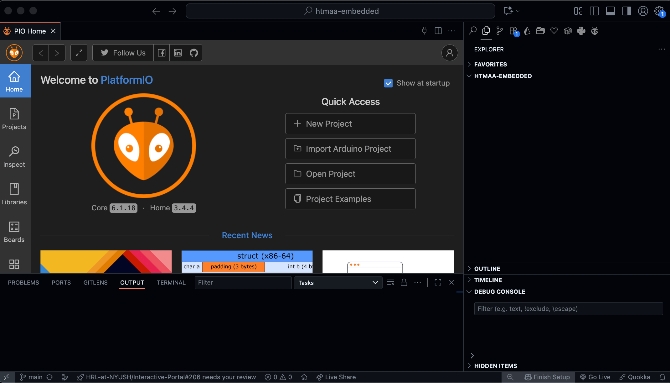 Open PlatformIO Home and click "New Project"