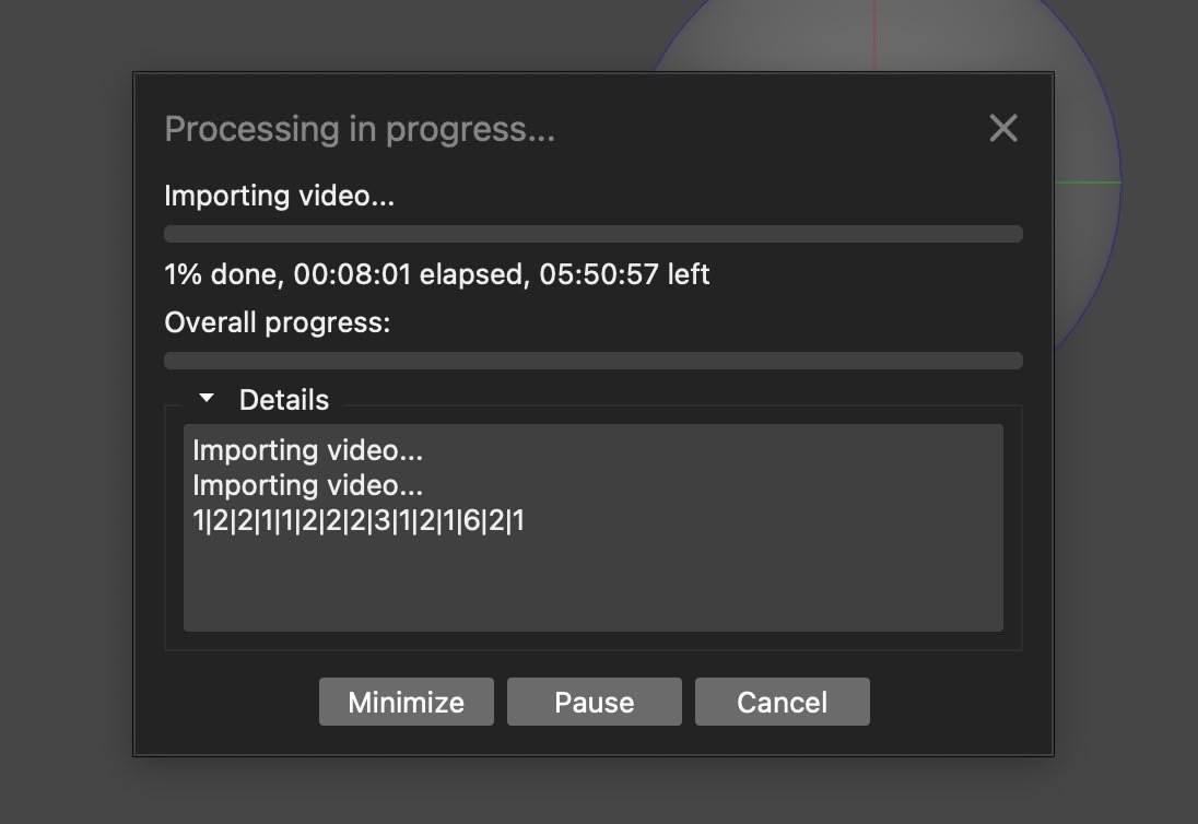 Metashape estimated 6 hours to extract frames