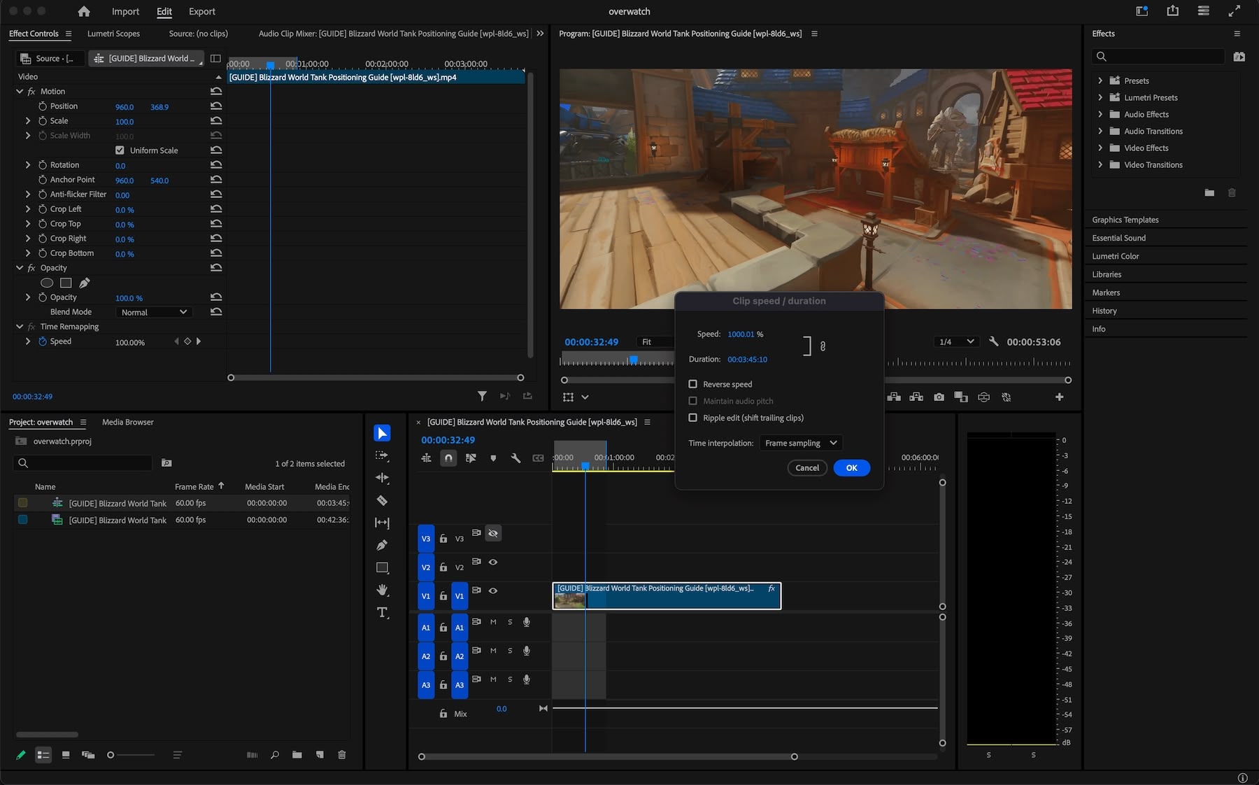 Sped up the video in Premiere Pro