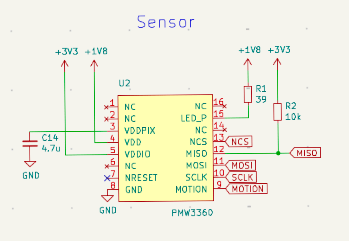 jfedor2's kicad symbol for the PixArt PMW3360 sensor